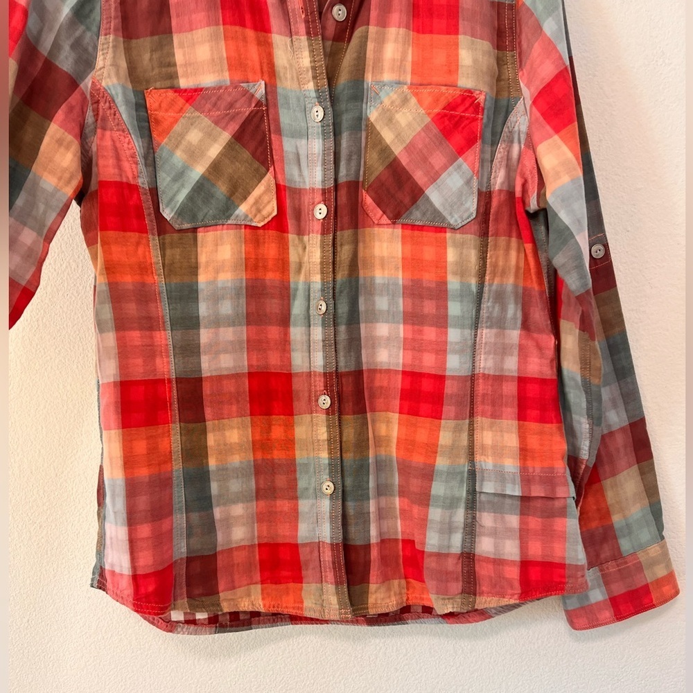 Woolrich Organic Cotton Plaid Red Orange Blue Button Down Gingham Shirt … - Picture 5 of 14